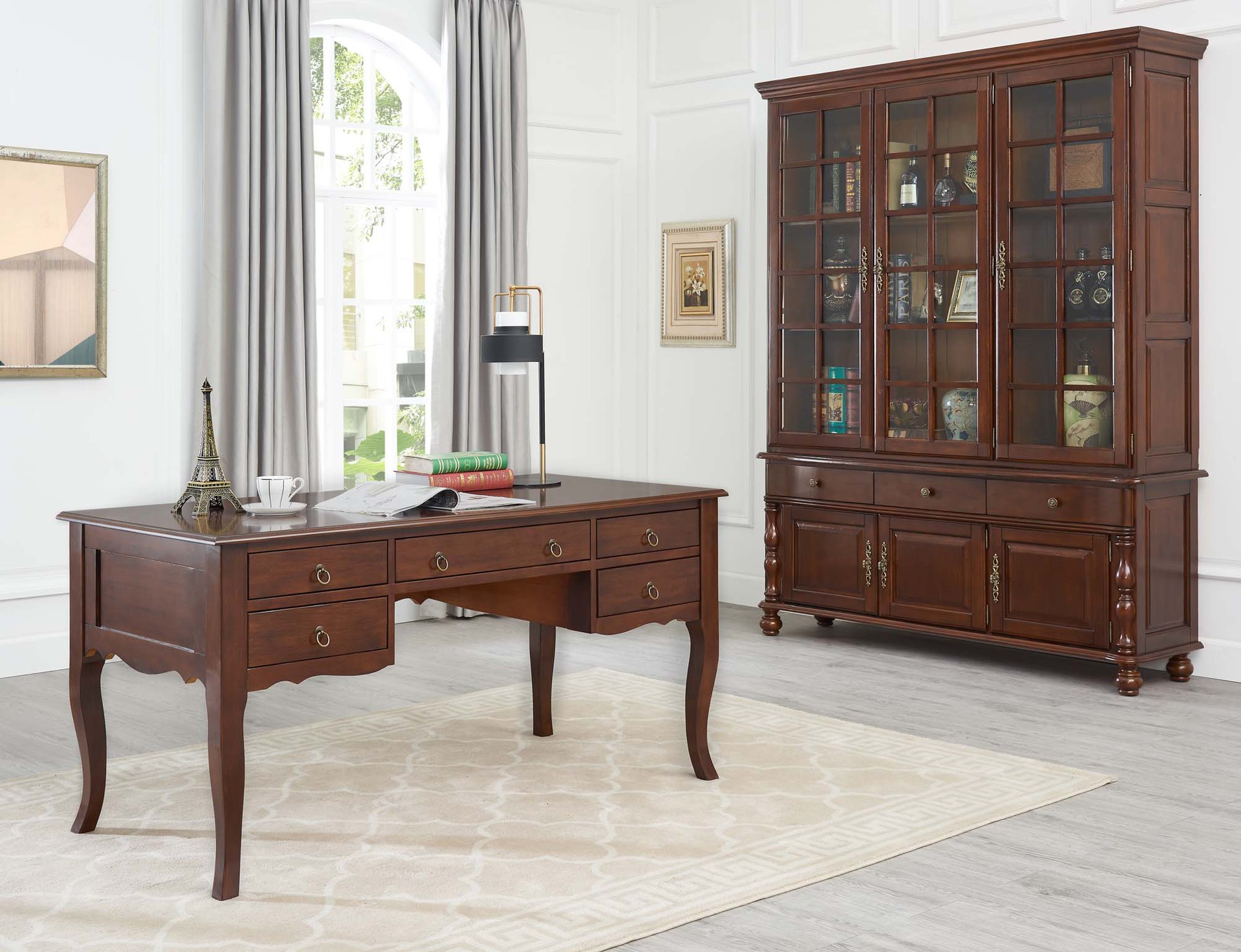 美式全实木高档书桌欧式别墅简约全实木写字台书房电脑桌