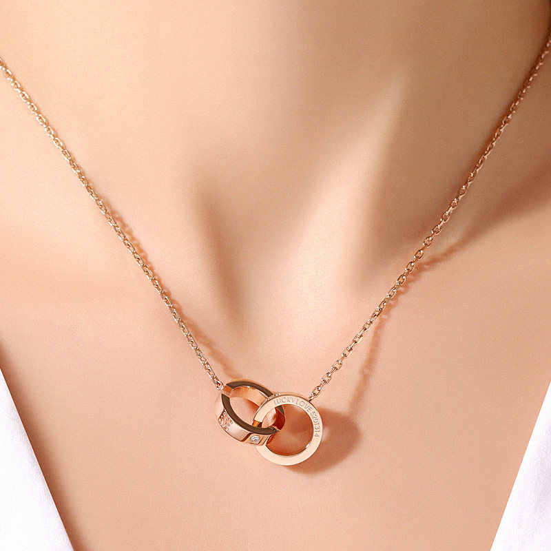 2021年项链锁骨环环相扣小众轻奢新款彩金金彩金玫瑰项链