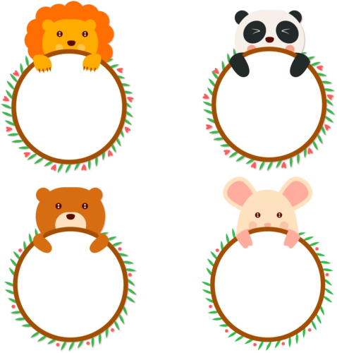 4款可爱动物框架矢量素材图片
