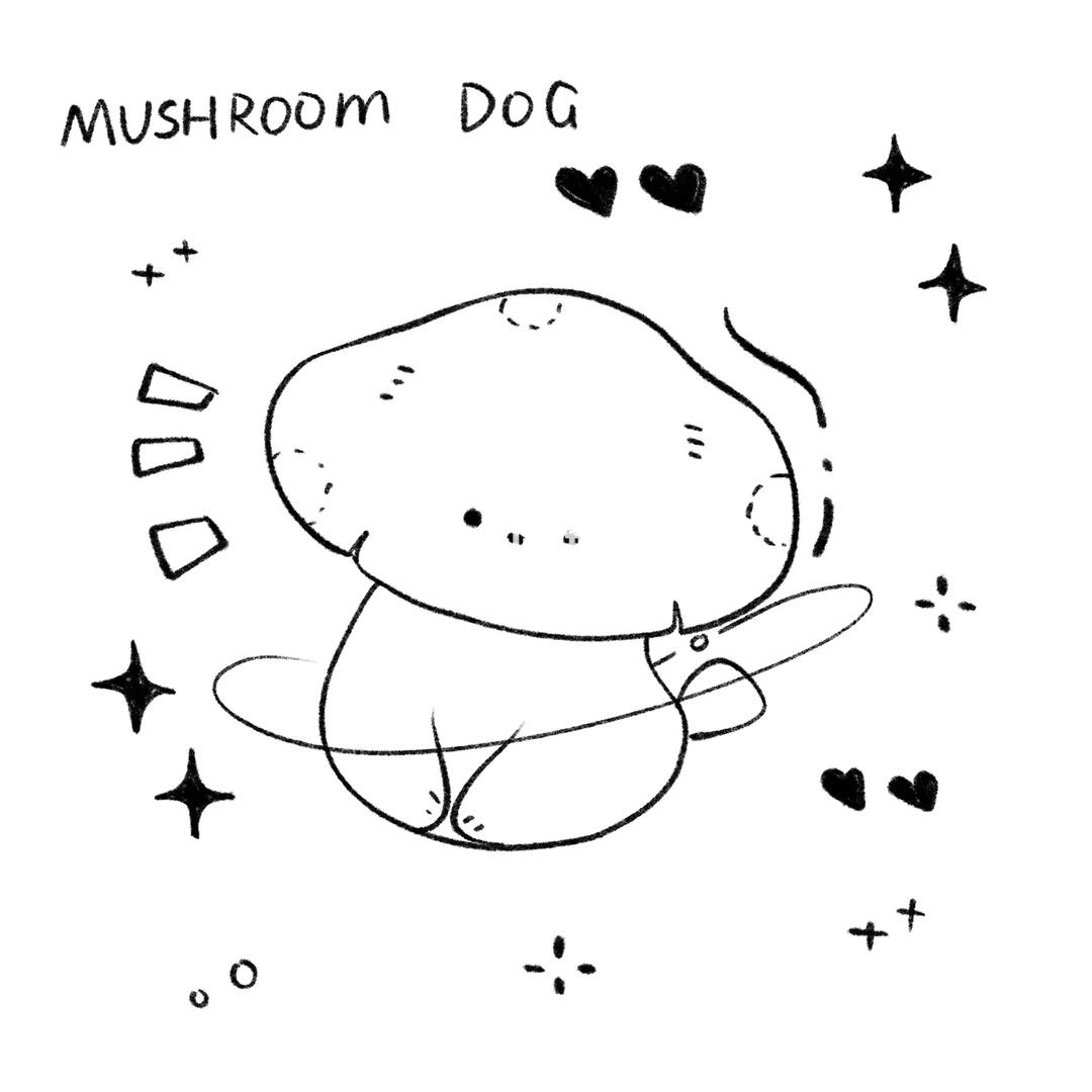 黑白简笔画之小狗蘑菇丨手绘ins风插画素材