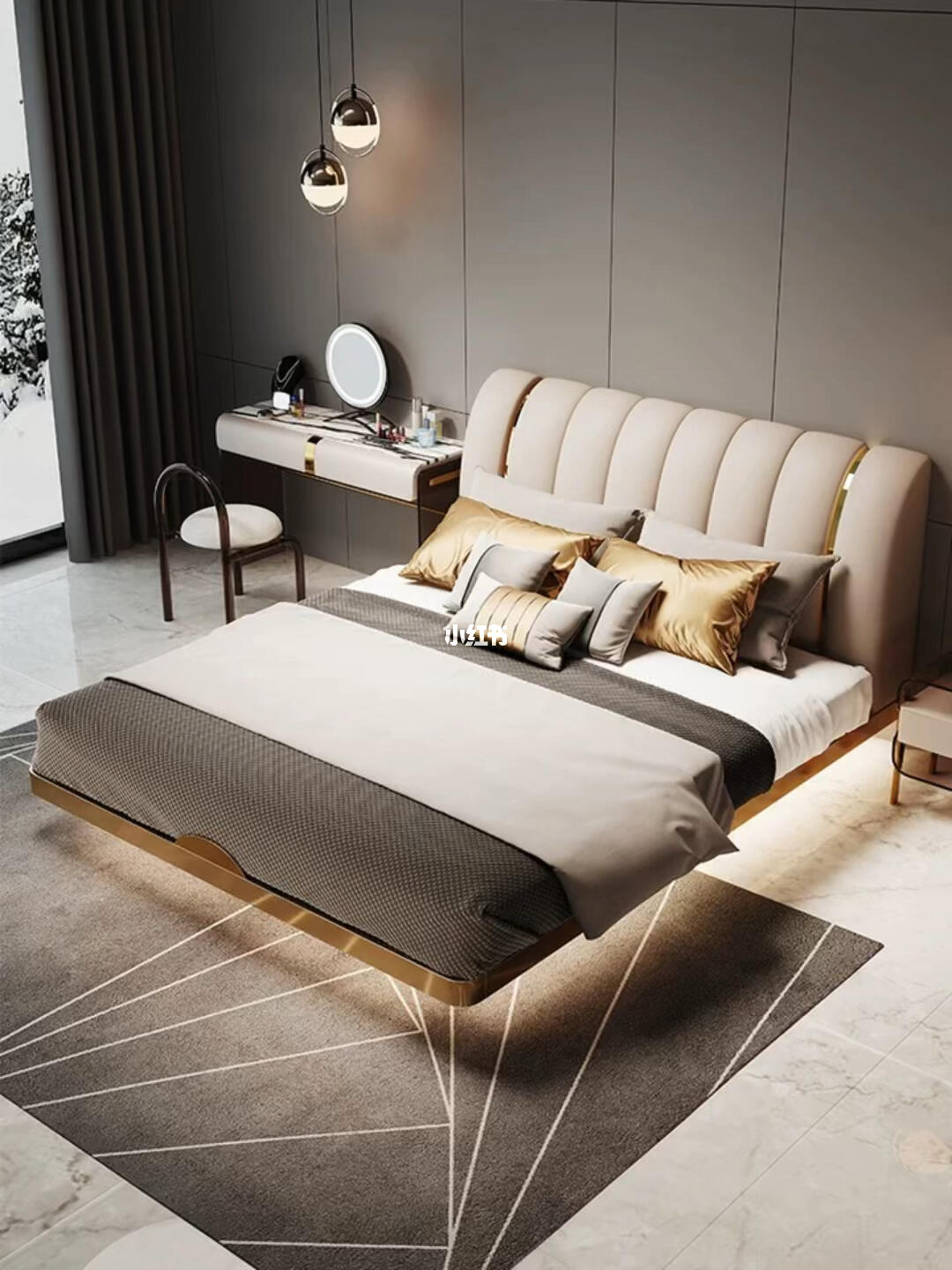 悬浮床现代轻奢真皮床2022年新款主卧极简