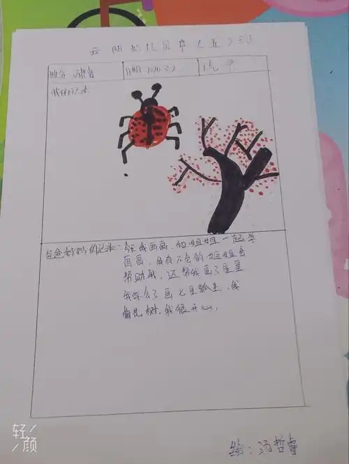 汤哲睿:今天和表姐学会了画七星瓢虫和桃树.