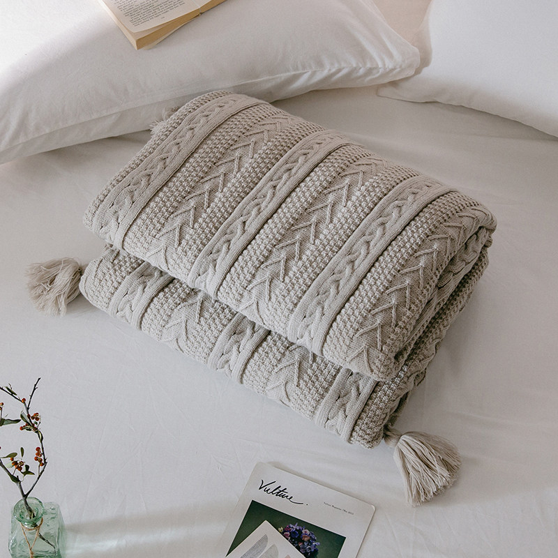 冬季毛毯被子加绒毛线编织针织流苏加厚双层休闲毯