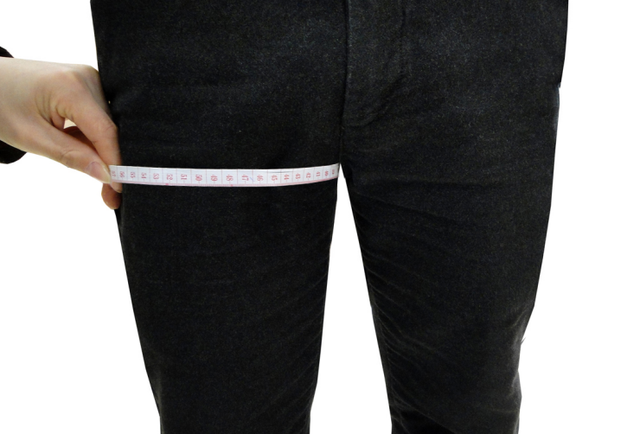 大腿围:在大腿根部水平测量一周,以皮尺不松不紧能放进一食指可滑动为