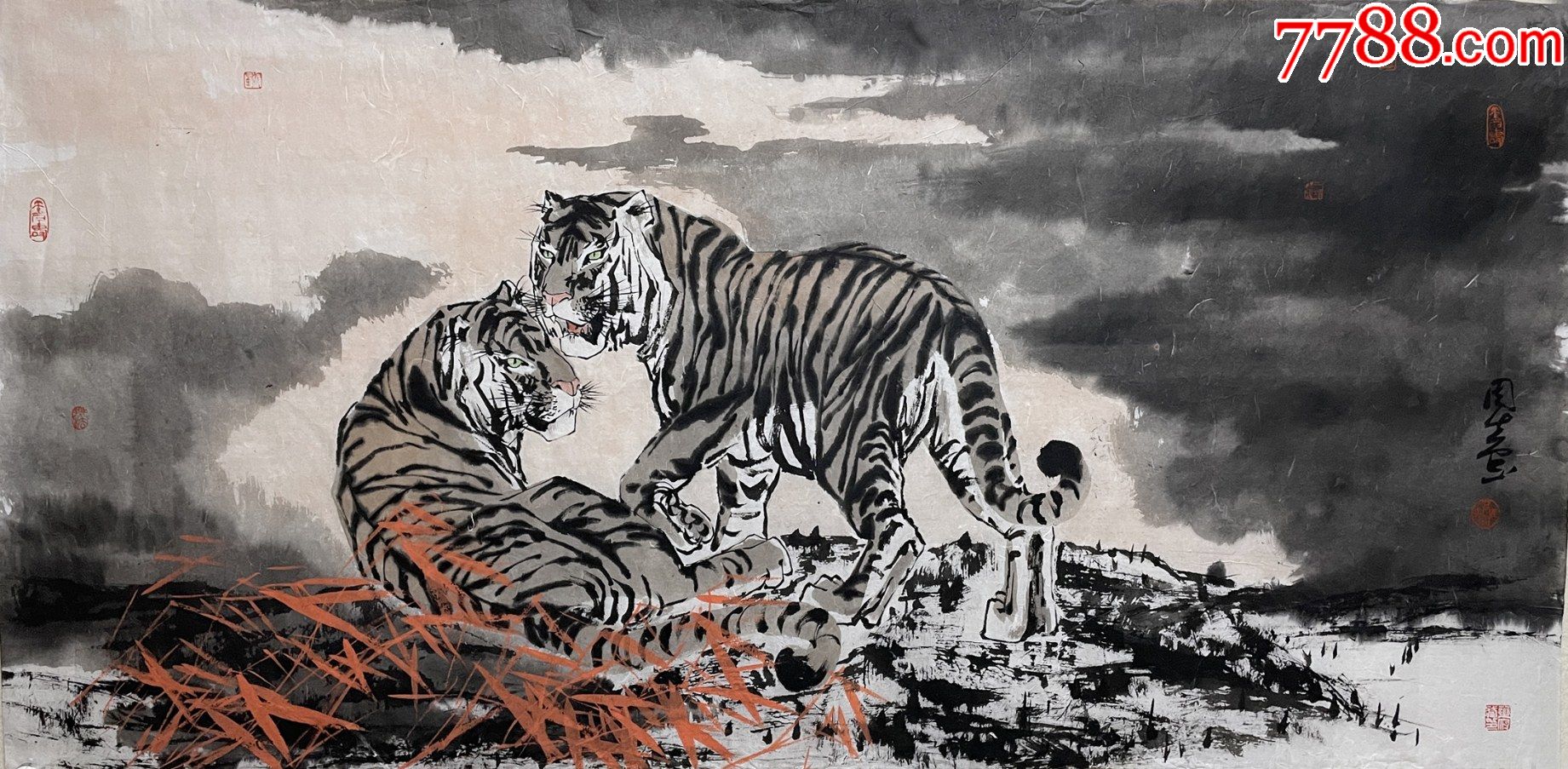 终身保真周密鲁迅美术学院中国画系毕业四尺水墨泼墨大写意老虎1双虎