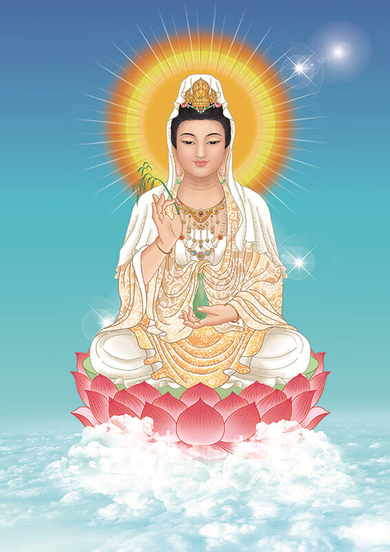 普单南海观音菩萨画像挂画观音画像佛堂供奉挂画观世音菩萨佛像丝绸