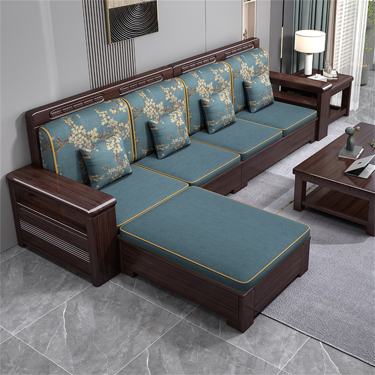 新中式沙发紫金檀木冬夏两用轻奢高靠背储物客厅组合实木家具沙发 f1