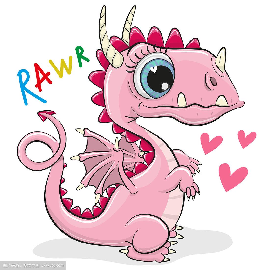 可爱的卡通龙在一个白色的背景