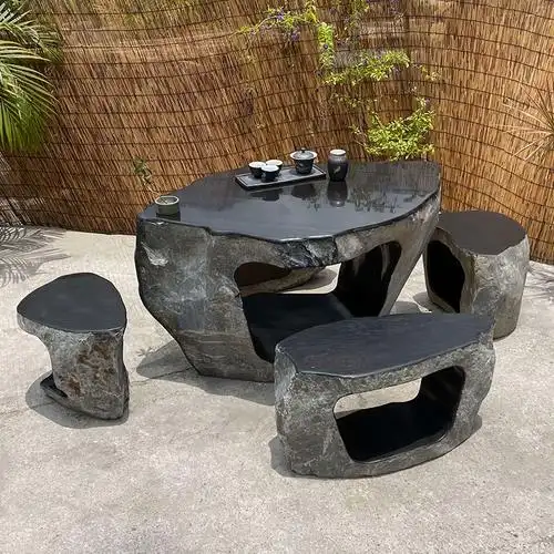 新品茶台桌椅石桌椅光亮精品阳台艺术黑色石头石雕
