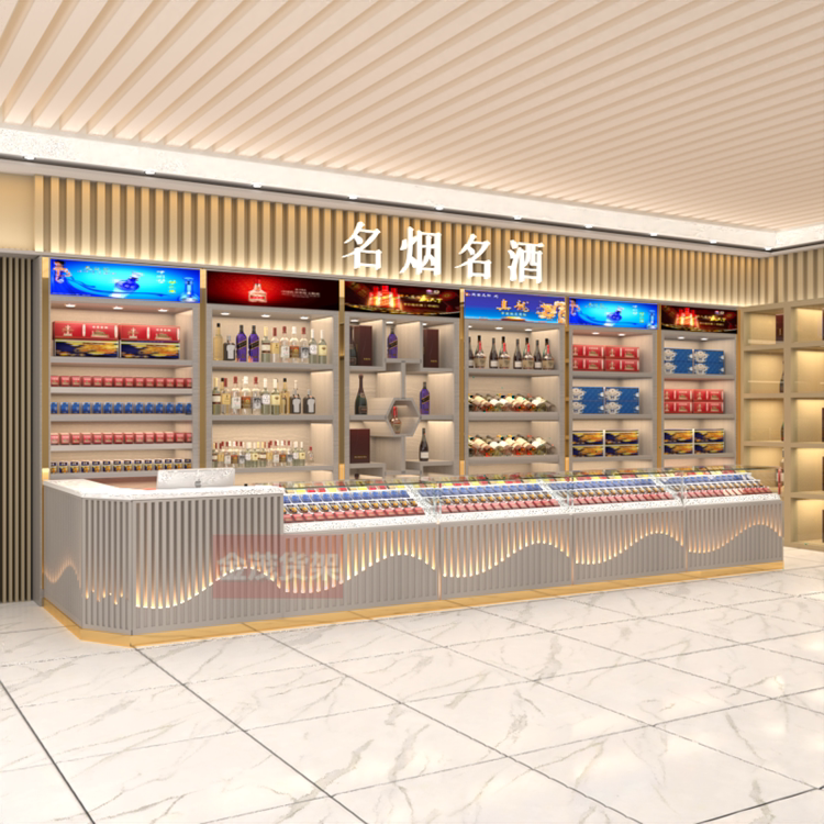 高档烟酒店货架实木烟柜展示柜酒柜展示柜收银台一体组合转角烟柜