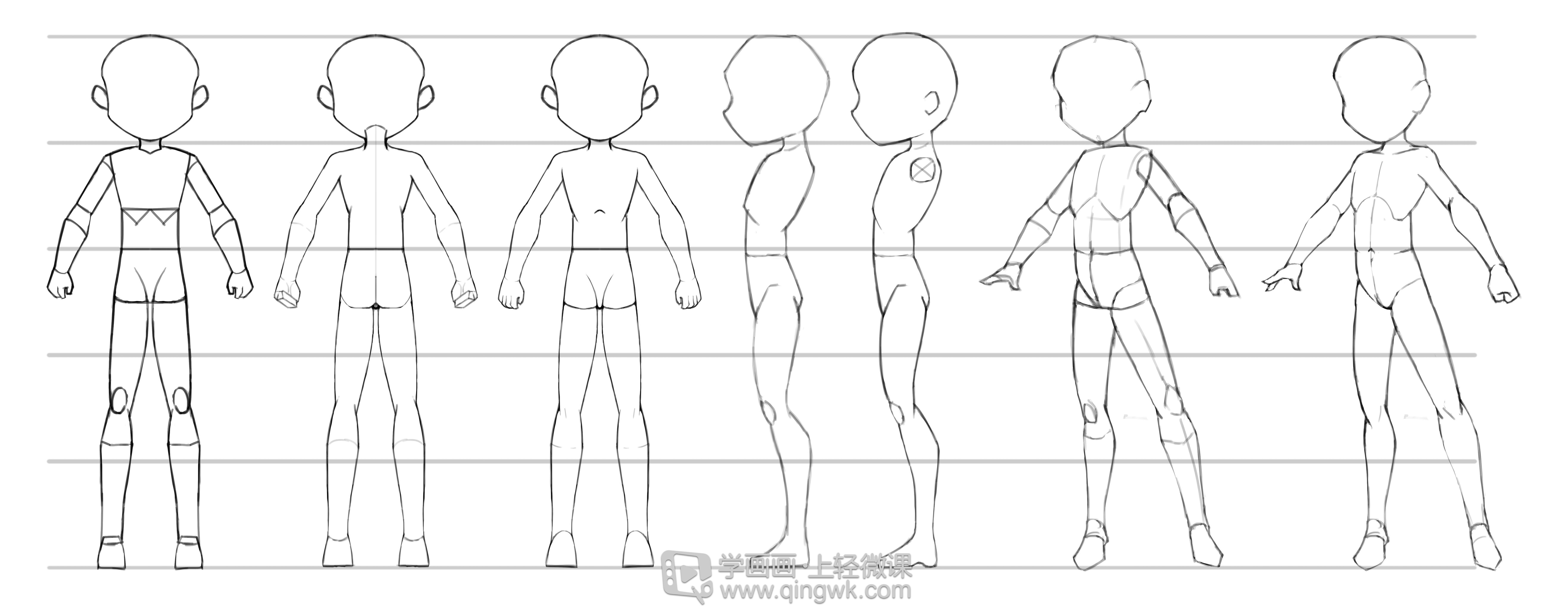 5头身男性人体三视图与透视画法练习