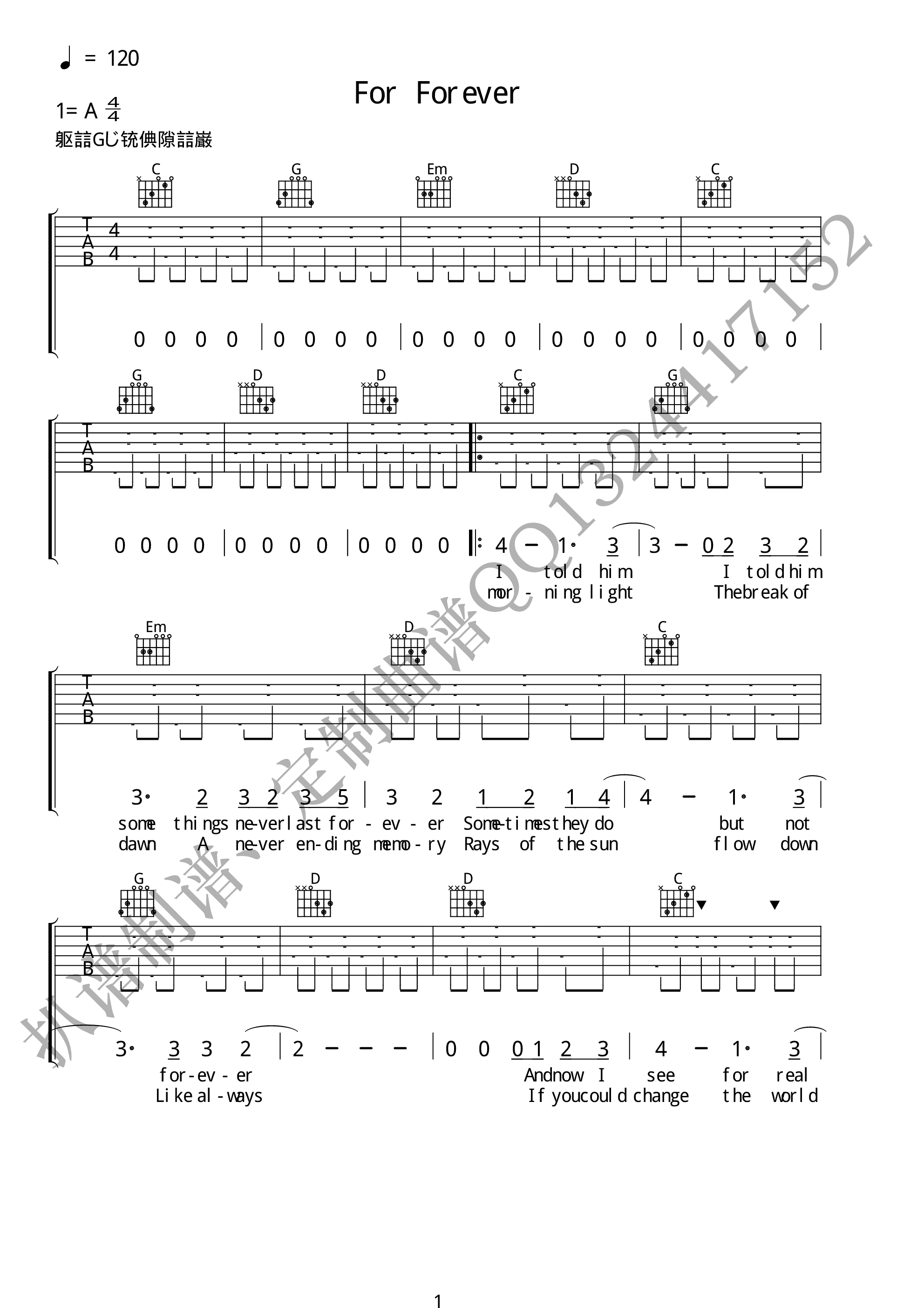 for forever吉他谱1
