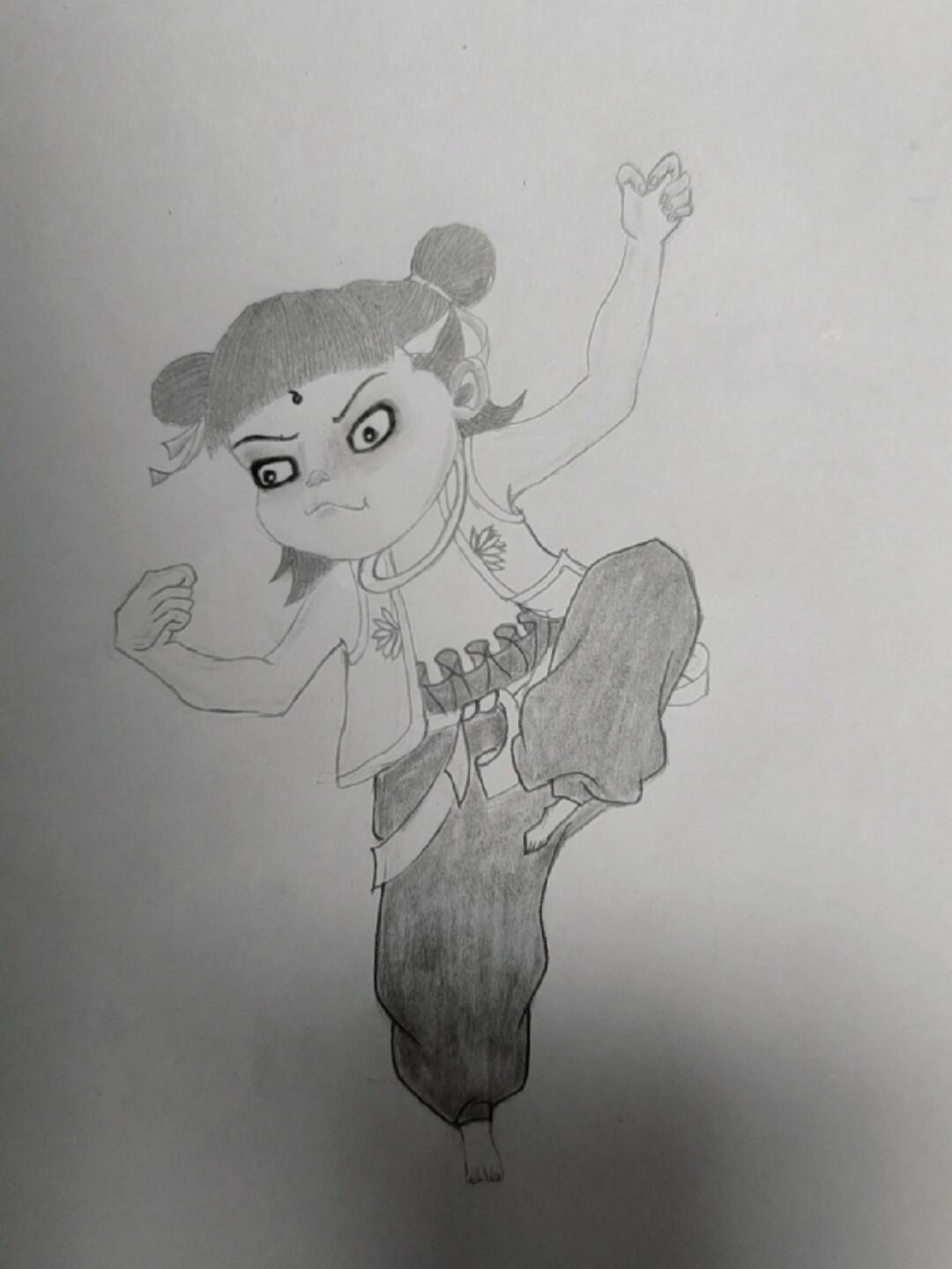 130铅笔画小哪吒临摹控笔零基础画画