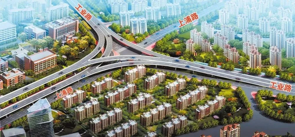 根据规划,工业路上浦路口将建一座双层立交桥,外形为两个三角形,分别