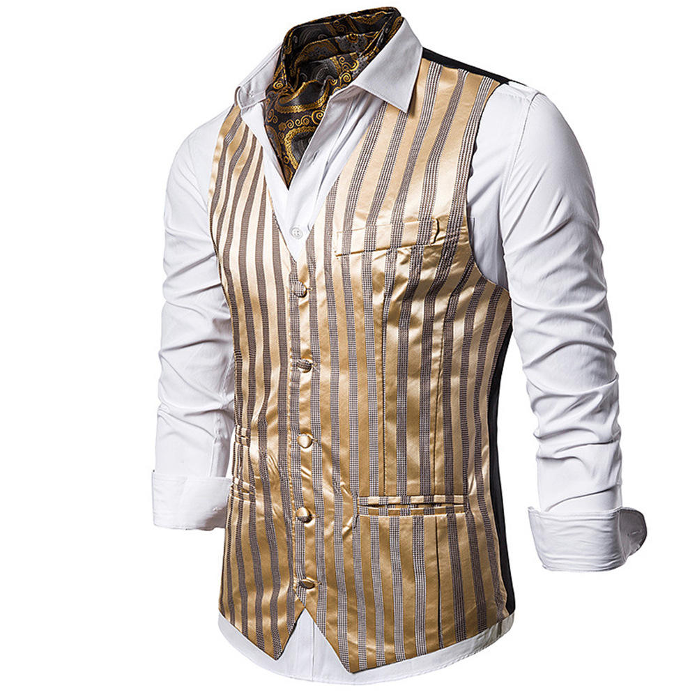 男士休闲西装马甲条纹背心外穿suit vest伴郎新郎装马甲秋款外贸