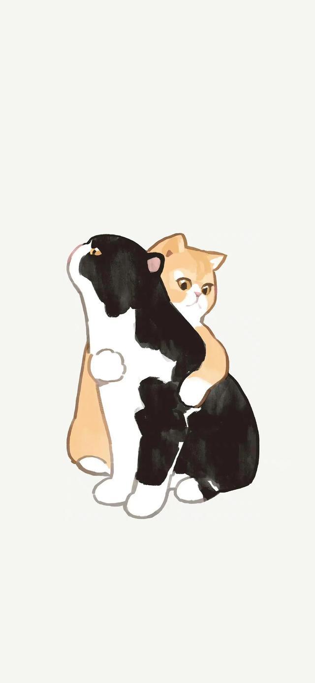 可爱壁纸:手绘猫咪走一波