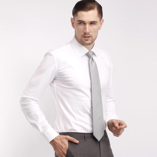 仕族eabri男士尊轩纯白隐纹英式商务衬衫