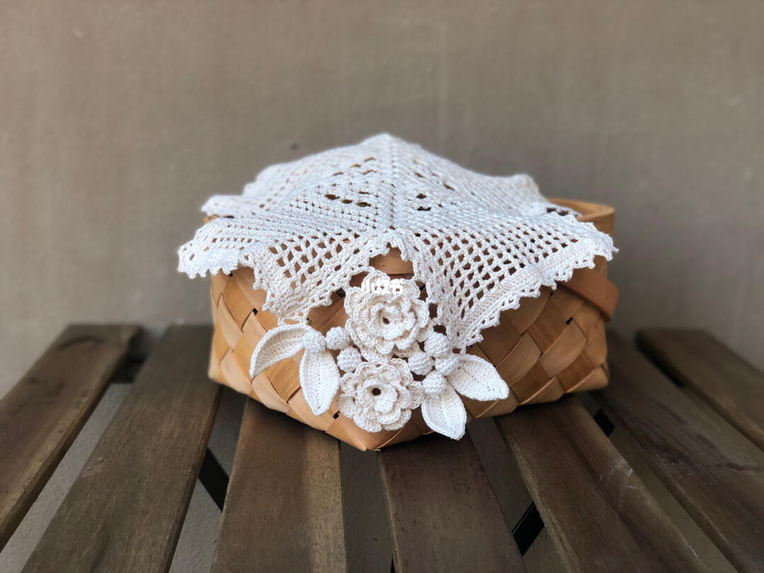 钩针图解蕾丝餐垫篮子盖巾餐巾