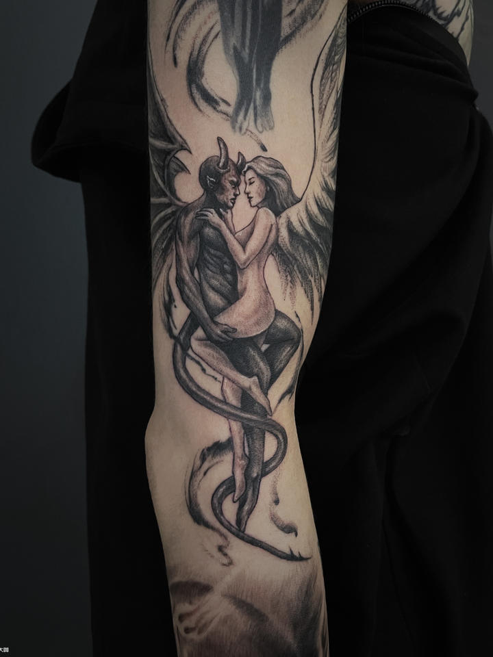 恶魔天使_纹身图案手稿图片_吕殿金的纹身作品集