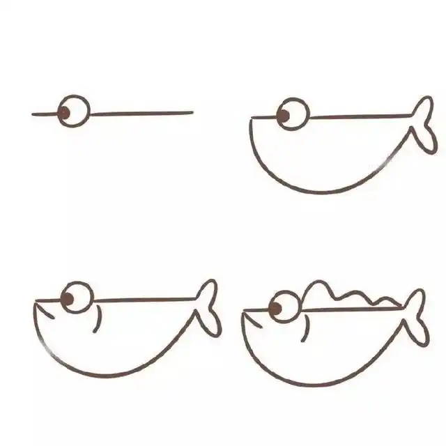 简单又好看的鱼怎么画,各种各样的鱼简笔画图片大全插图6