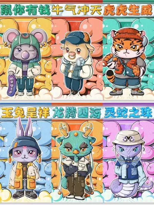 十二生肖卡通人物插画海报2