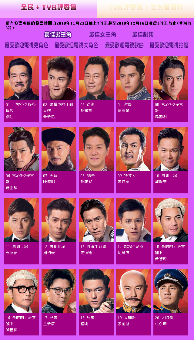 tvb颁奖礼提名名单公布宫心计2领跑