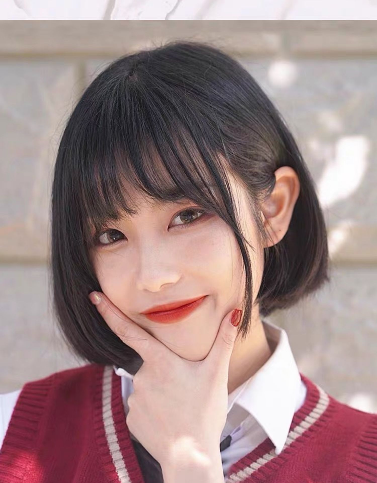 假发女短发空气刘海学生bobo头短直发蓬松逼真梨花内扣修脸全头套你