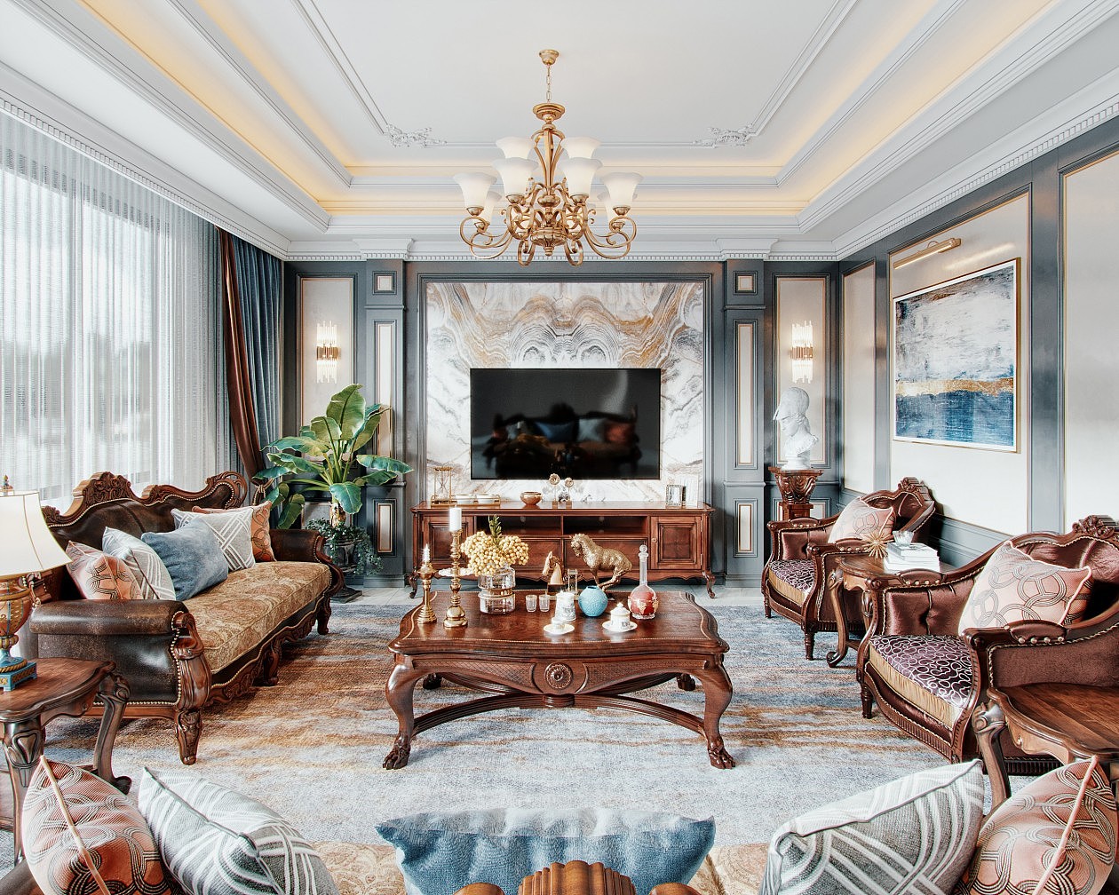 美式轻奢客厅_全国效果图设计-站酷zcool