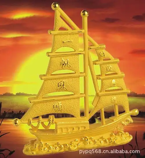 供应绒沙金工艺品摆件 一帆风顺 帆船 乔迁礼物商务广告开业礼品批发