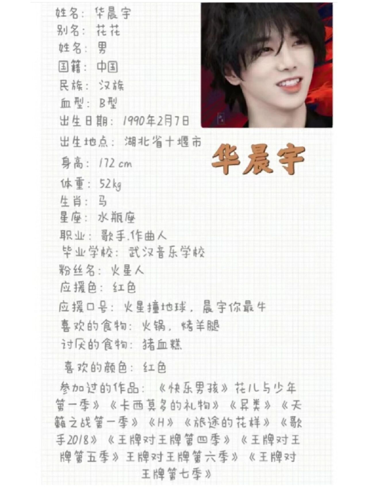 华晨宇的简历来了!