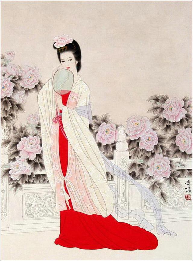 工笔仕女图美人娉婷如出水芙蓉