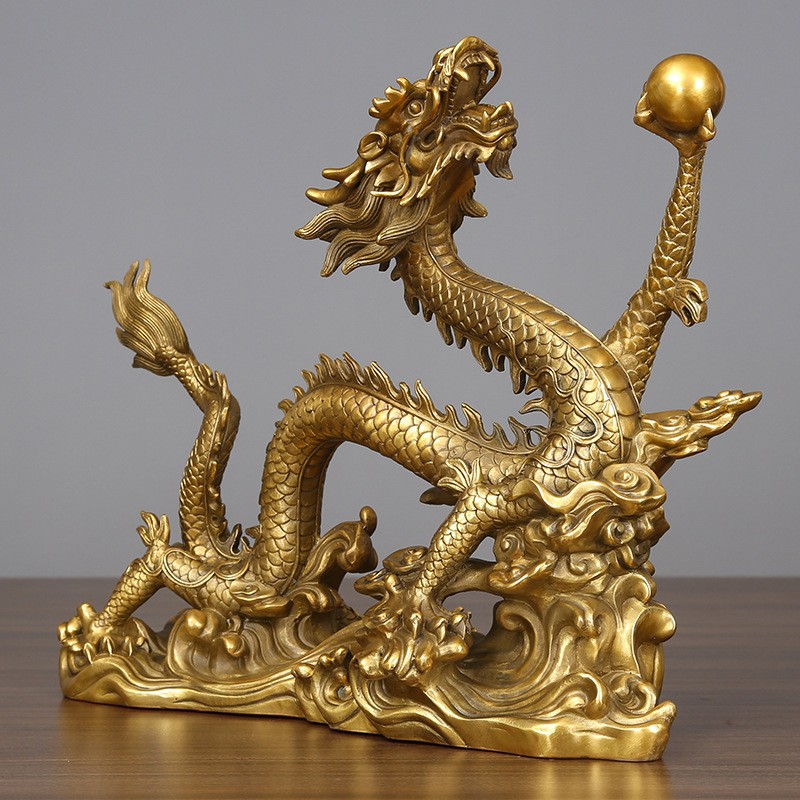 普澜家居 纯铜龙摆件单龙戏珠家居装饰品开业礼品工艺品办公室摆件