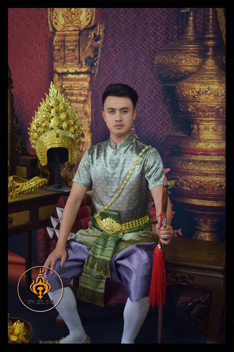 泰国传统服装男金黄色立领长袖影楼拍照写真主持年会微电影服装