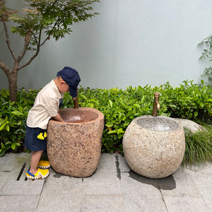 天然原石洗手盆一体式户外幼儿园水池台盆庭院儿童脸盆仿古立柱盆