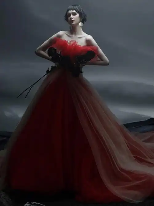 红婚纱的温柔出场仿若晚霞渐染的天边