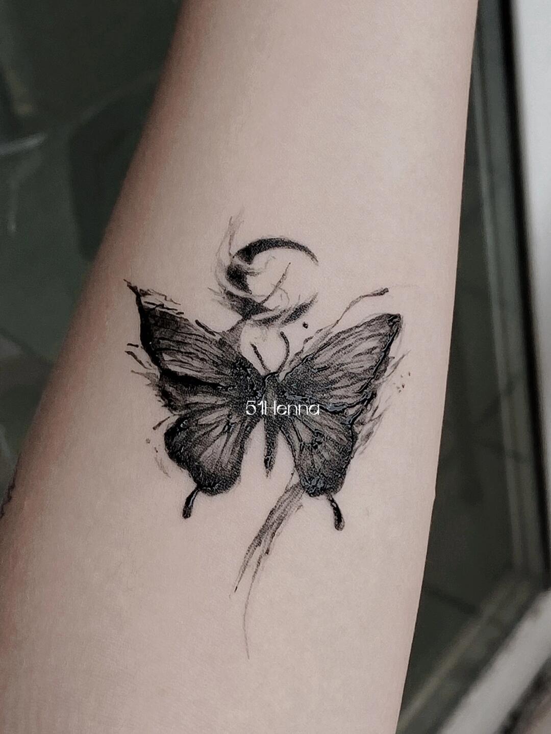 海娜手绘纹身图案分享|水墨蝴蝶03
