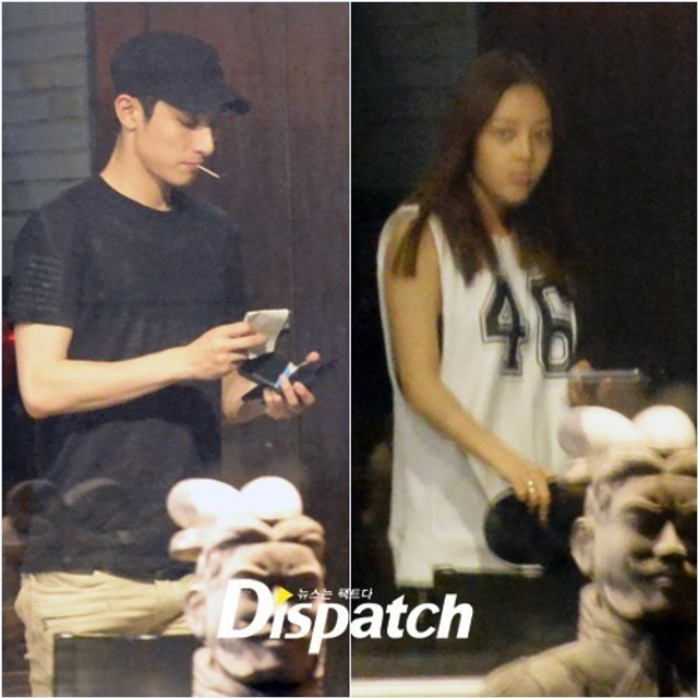 成员具荷拉与男模特李秀赫,夜晚在首尔的一家中餐馆进餐的照片曝光