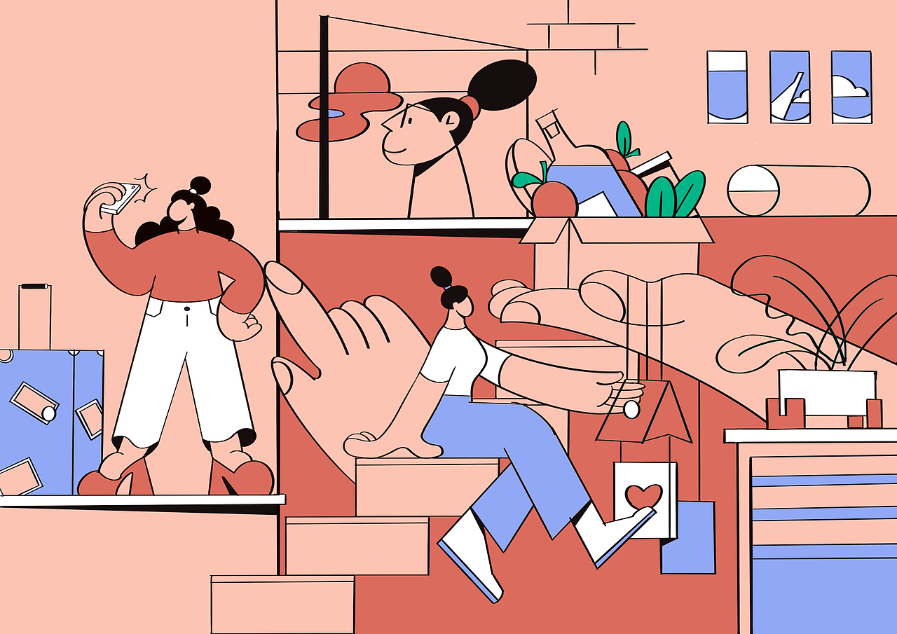 扁平化风格插画步骤分解