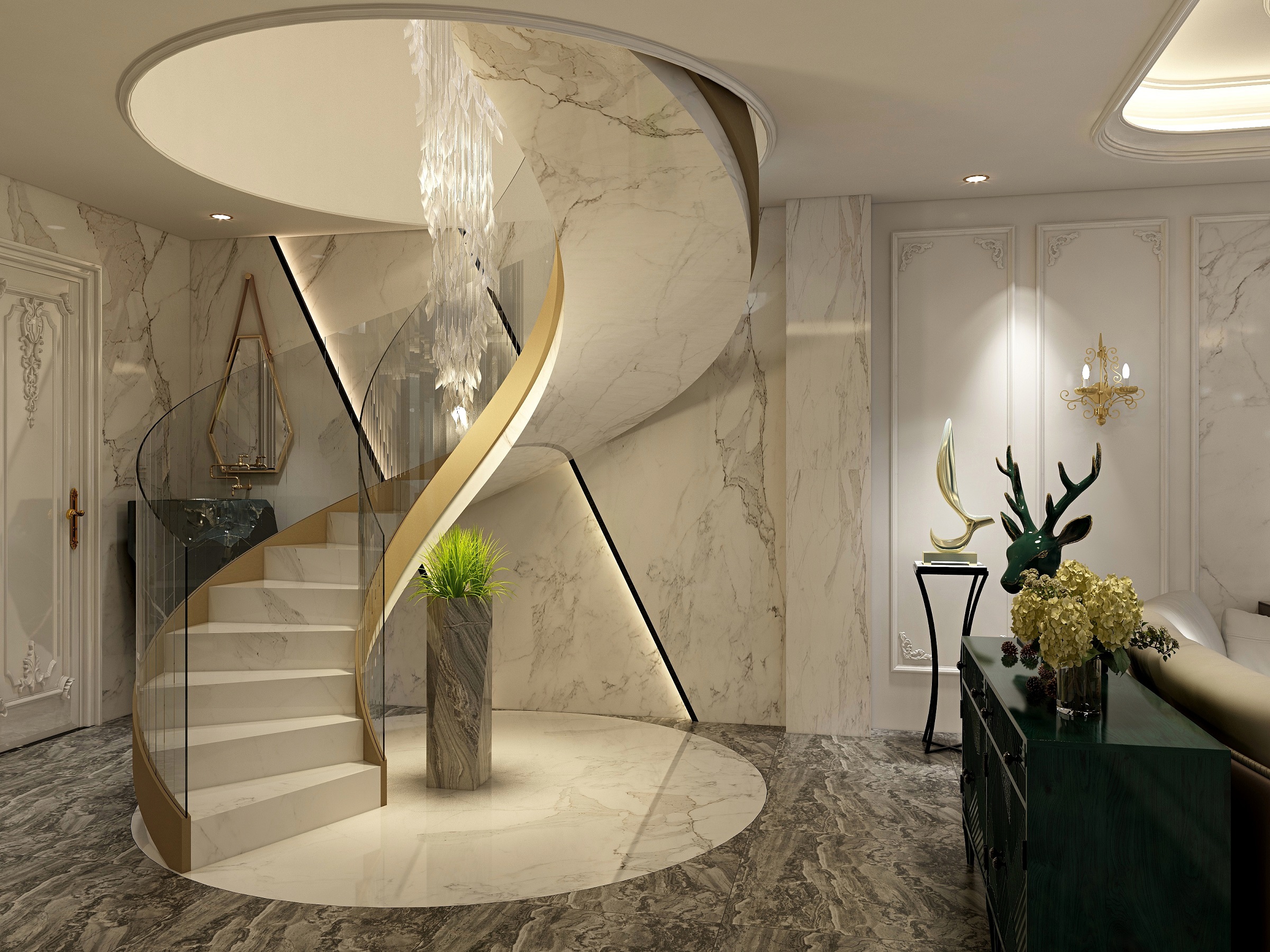 大厅旋转楼梯效果图北欧风情吧台入户楼梯客厅装修效果图后现代甘式