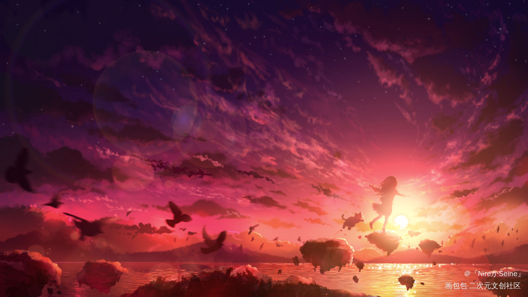 日系插画风景壁纸板绘绘画作品