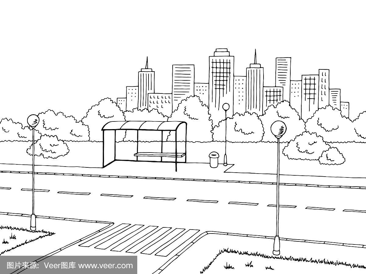 草图,街道,绘画插图,白色,矢量
