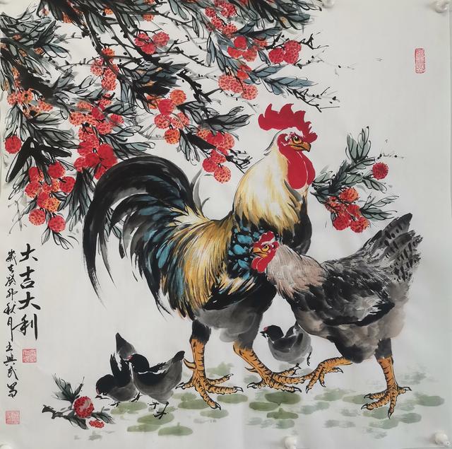 王兴民国画公鸡:形态各异,水墨写意,纯手绘