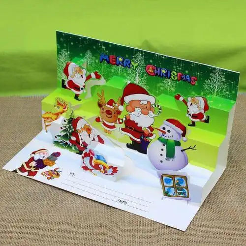 热销韩国创意 超大楼梯式圣诞节贺卡批发 特价可爱立体小卡片