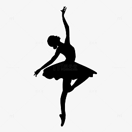 黑白剪影女生跳舞芭蕾舞光影舞者手绘图