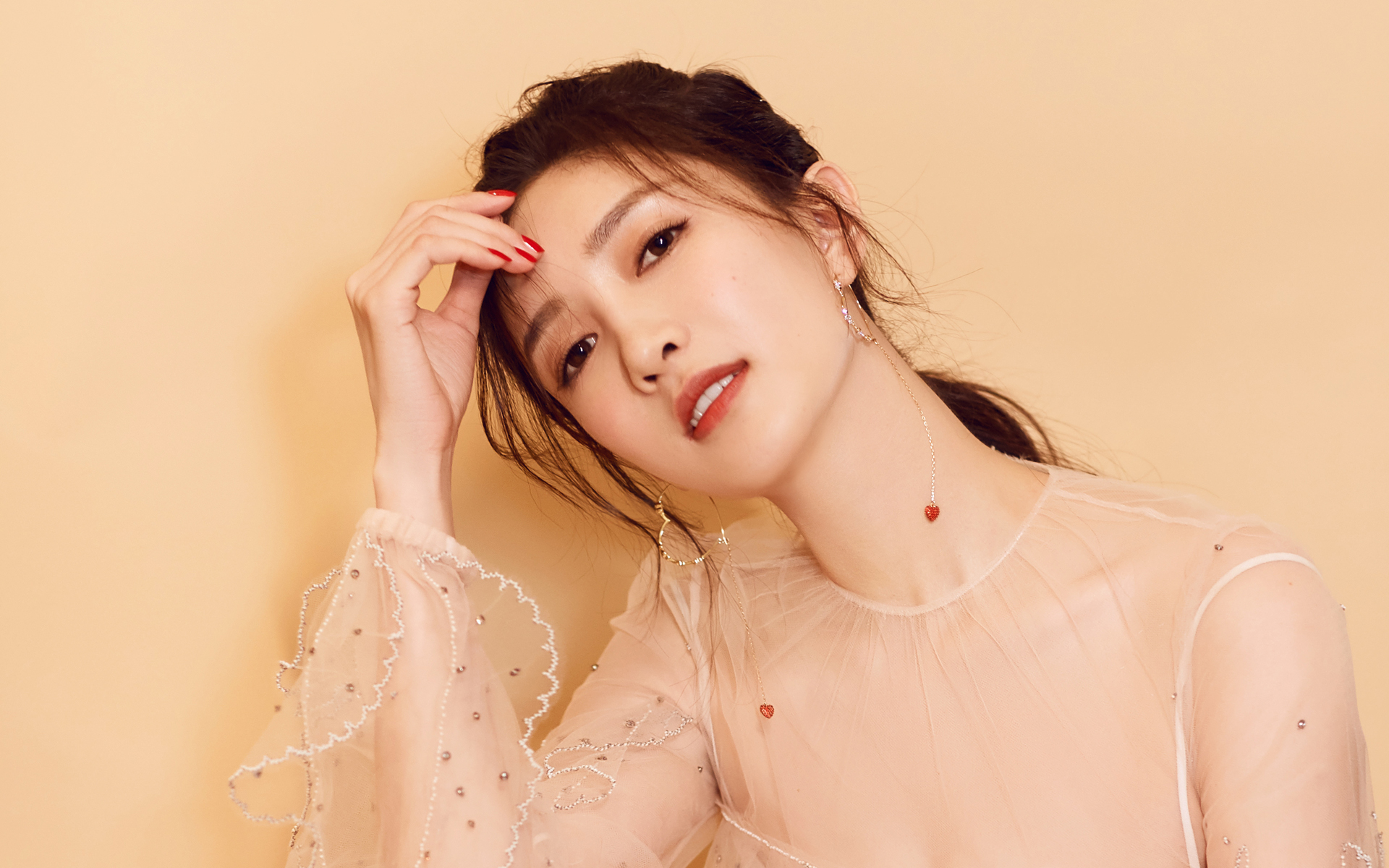 江疏影蕾丝礼服性感图片桌面壁纸