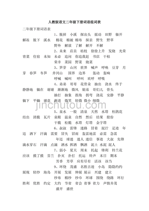 人教版语文二年级下册词语组词表