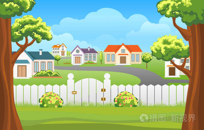 室外的后院背景卡通插图