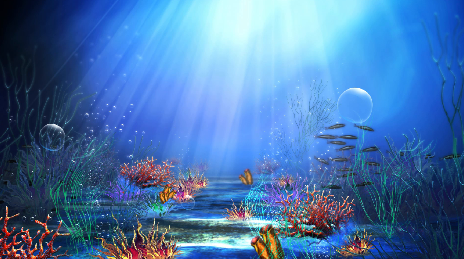 梦幻海底世界遨游珊瑚海草鱼群动态演绎mp4儿童欢庆背景视频