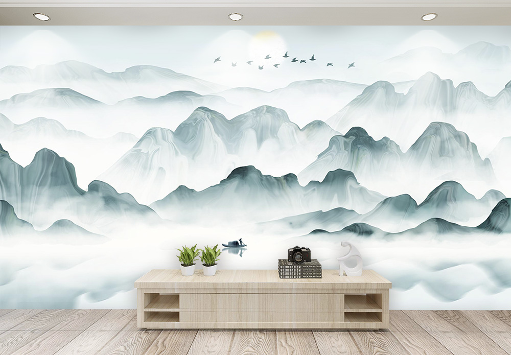 新中式山水背景墙图片素材