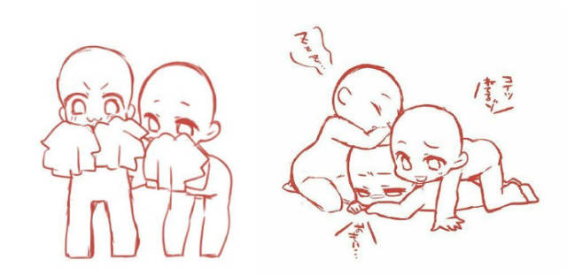 一些萌的q版人物互动合影向姿势绘画练习素材分享